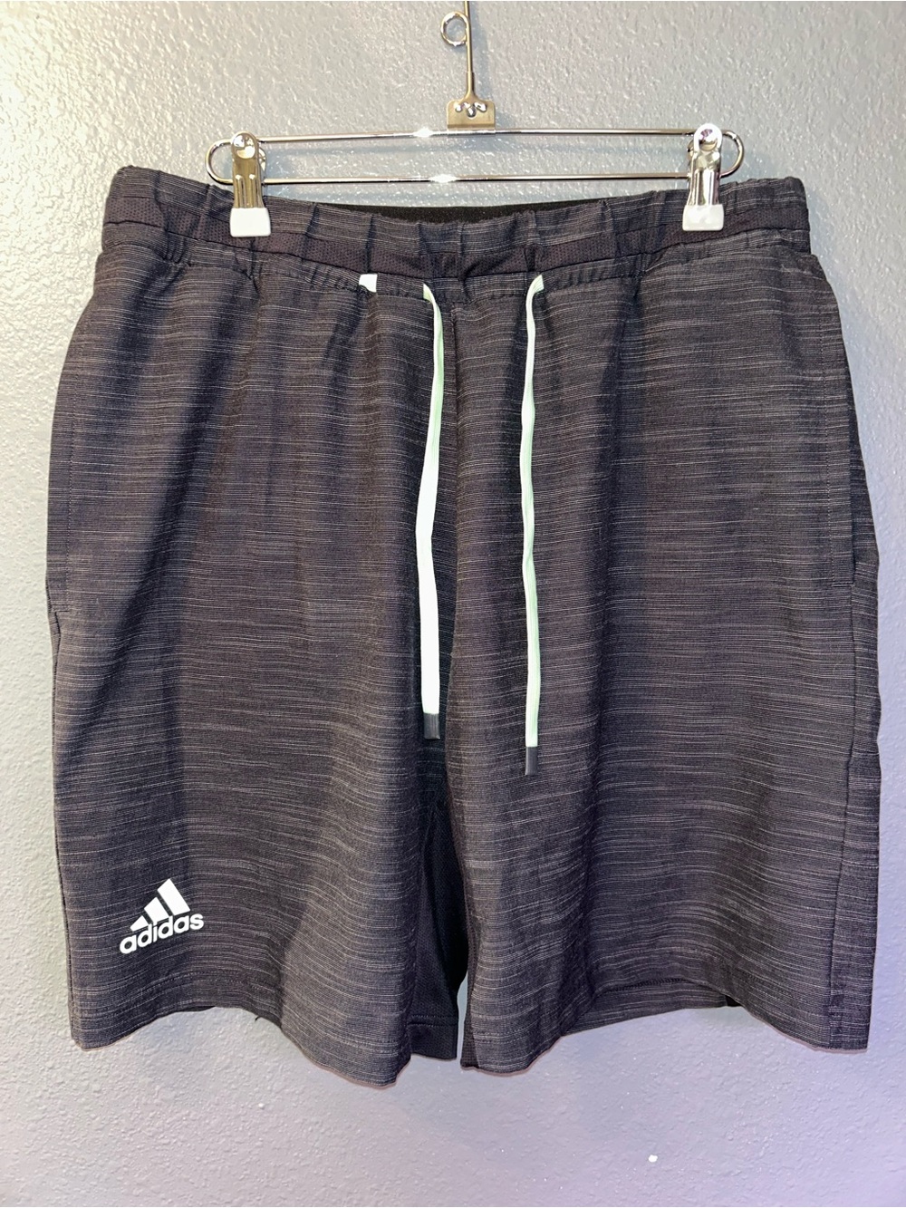 adidas Men’s Black Heather Athletic Shorts with White Drawcord